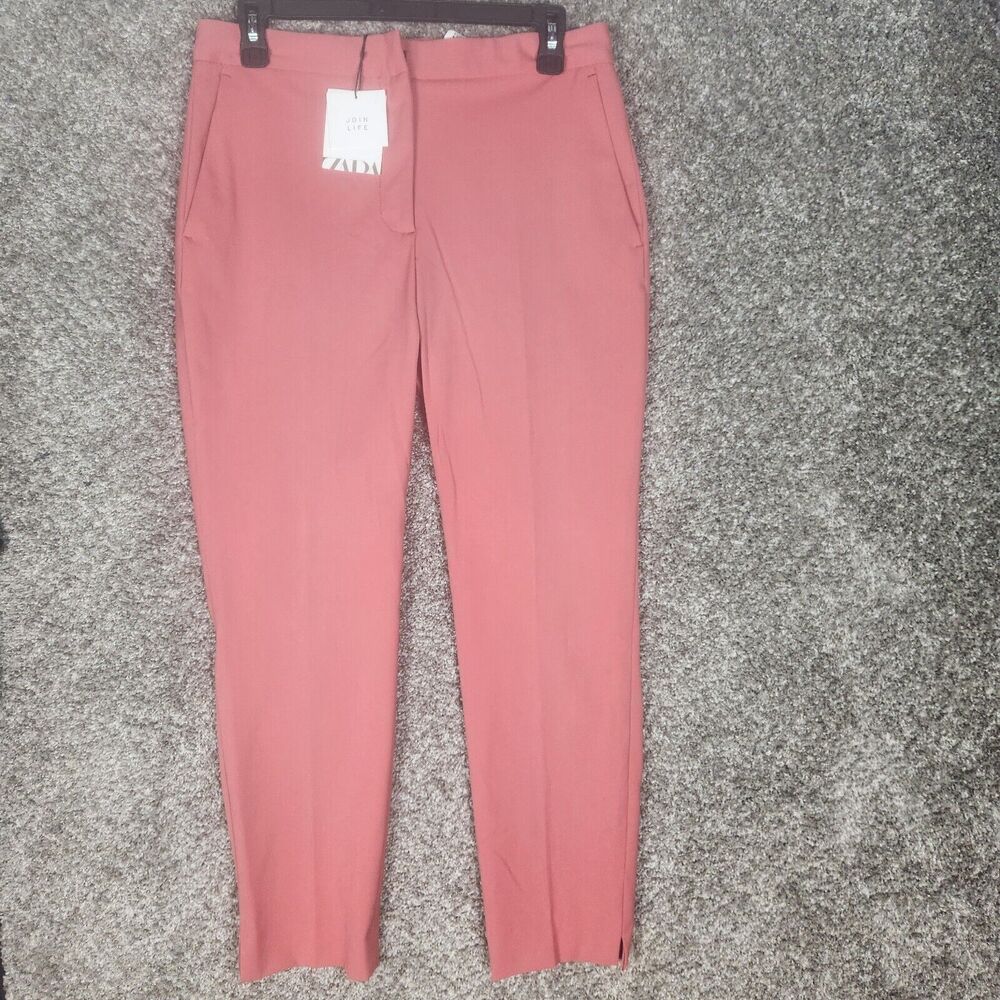 Zara Womens Pink Skinny Ankle Pants Tapered Trousers Career Casual Pockets Sz 6